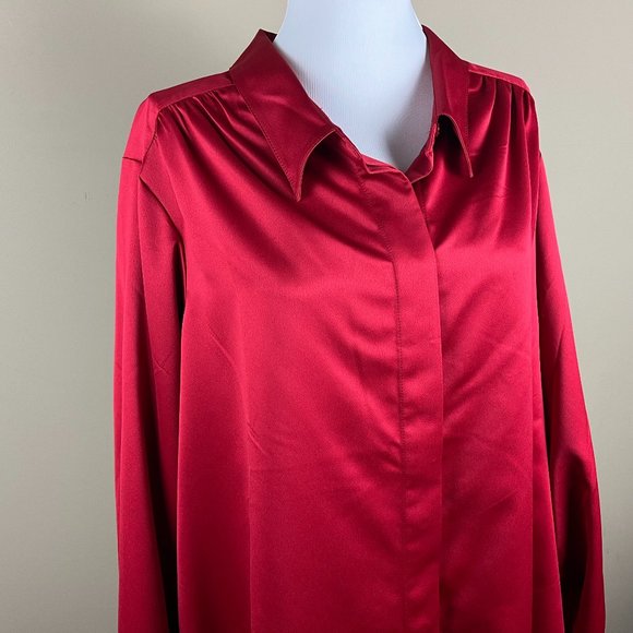 Coldwater Creek Long Sleeve Blouse Plus Size 3X (24) Deep Red, Hidden Button Dow - Picture 1 of 8